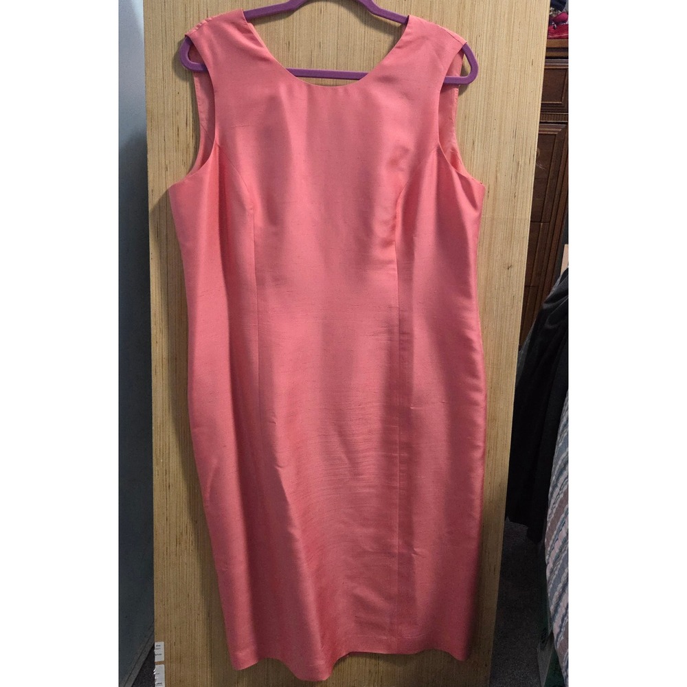 Shomi by Millie Shor Size 14 Coral Pink 100% Silk Sheath Dress Sleeveless Lined